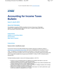 Accounting for Income Taxes Bulletin - July 2019