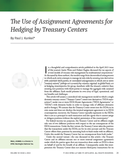 The Use of Assignment Agreements for Hedging by Treasury Centers