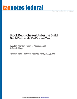 Stock Repurchases Under the Build Back Better Act's Excise Tax