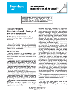 Transfer Pricing Considerations in the Age of Precision Medicine