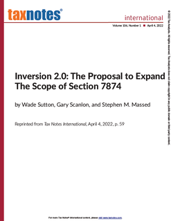 Inversion 2.0: The Proposal to Expand the Scope of Section 7874