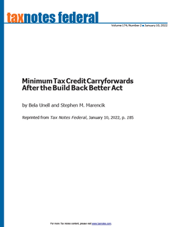 Minimum Tax Credit Carryforwards After the Build Back Better Act