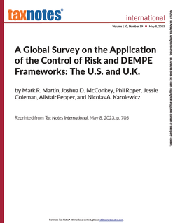 A Global Survey on the Application of the Control of Risk and DEMPE Frameworks: The U.S. and U.K.