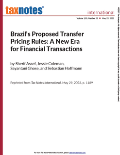 Brazil’s Proposed Transfer Pricing Rules: A New Era for Financial Transactions