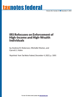 IRS Refocuses on Enforcement of High-Income and High-Wealth Individuals
