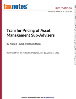Transfer Pricing of Asset Management Sub-Advisers