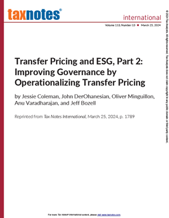 Transfer and Pricing and ESG Part 2: Improving Governance by Operationalizing Transfer Pricing